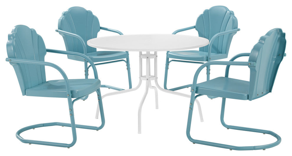 Tulip 5-Piece Outdoor Dining Set, Pastel Blue Satin
