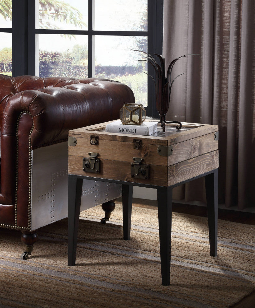 Kolin Accent Table, Rustic Oak and Matt Gray Metal
