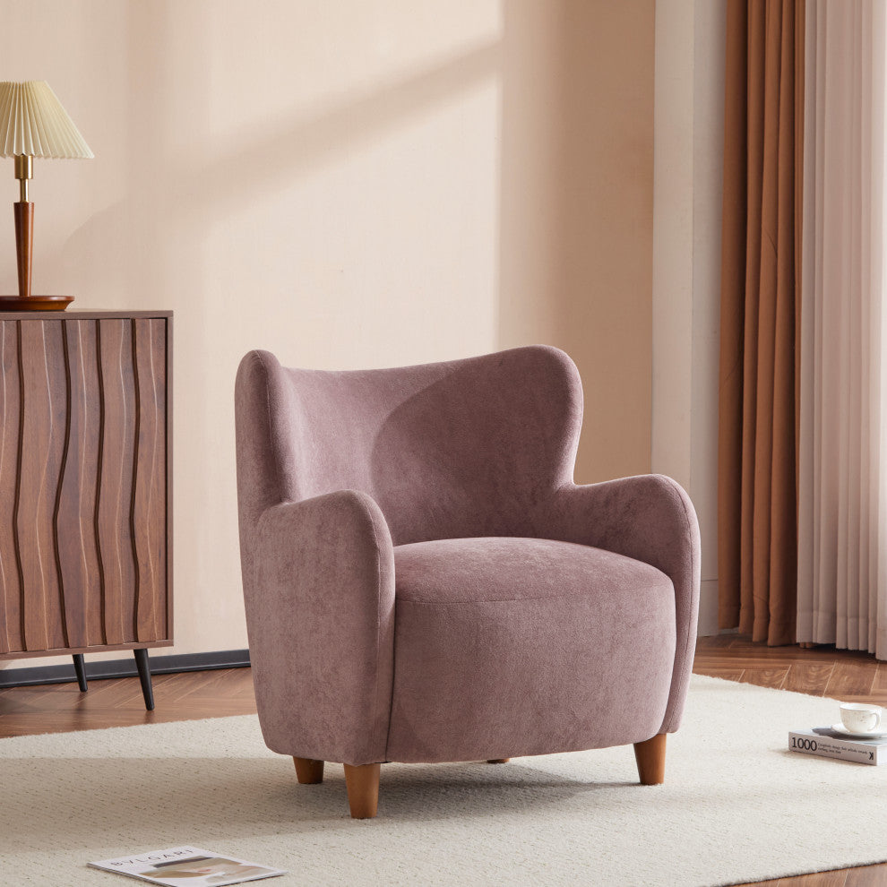 GDF Studio Wingback Fabric Accent Chair With Solid Birch Legs, Pinkish Purple