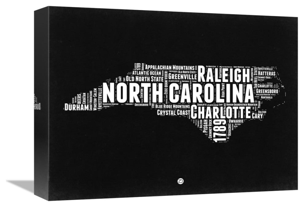 "North Carolina Black and White Map" Fine Art Print