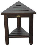 HomeRoots 18" Teak Corner Shower Stool or Bench With Shelf, Brown Finish