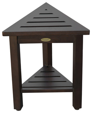 HomeRoots 18" Teak Corner Shower Stool or Bench With Shelf, Brown Finish