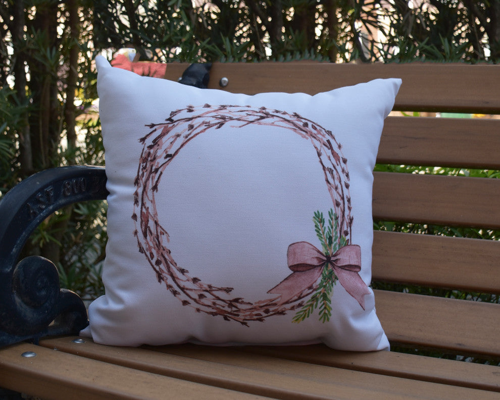 Sprig of Green Off White Holiday Print Decorative Outdoor Throw Pillow, 20"