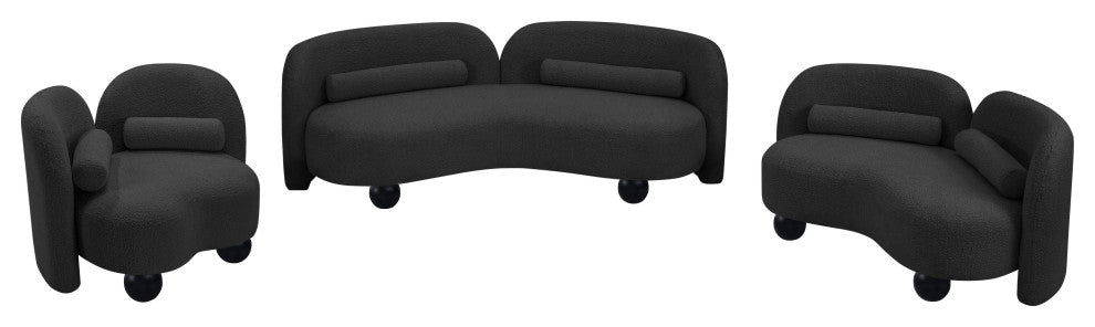 Daphne Upholstered Chair/Loveseat/Sofa, Black, Boucle Fabric, Sofa