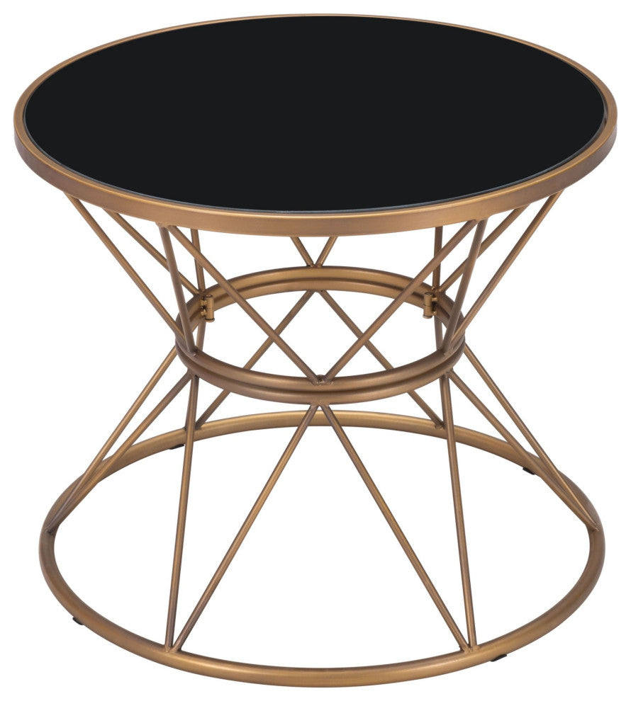 Sofa Side Table, Square, Steel Metal, Glass, Black, Gold, Lounge Hospitality
