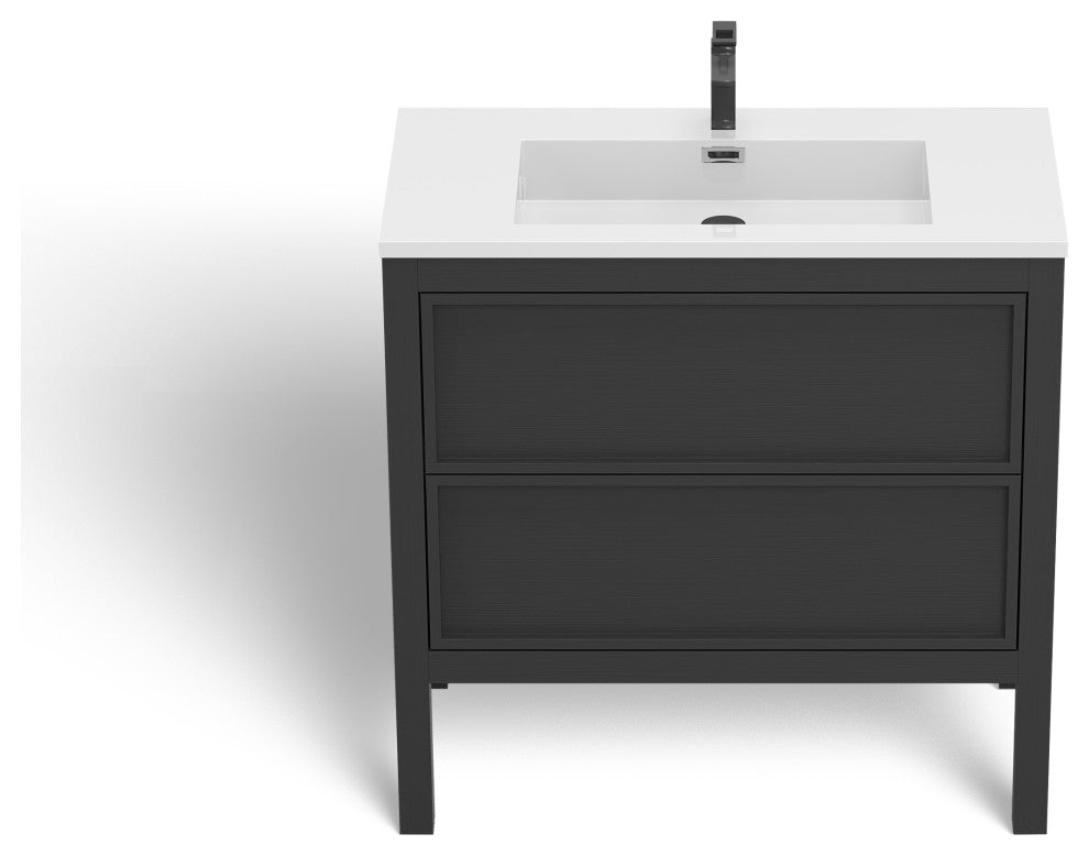 The Shiloh Bathroom Vanity, Charcoal Oak, 36", Single Sink, Freestanding