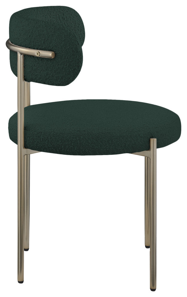 Beacon Dining Chair, Set of 2, Green, Boucle Fabric, Brushed Brass Finish