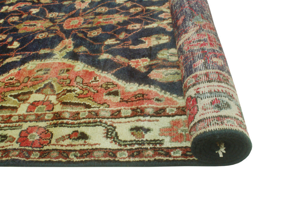 Fine Vintage Distressed Nada Navy/Rust Runner, 10'10 x 3'6