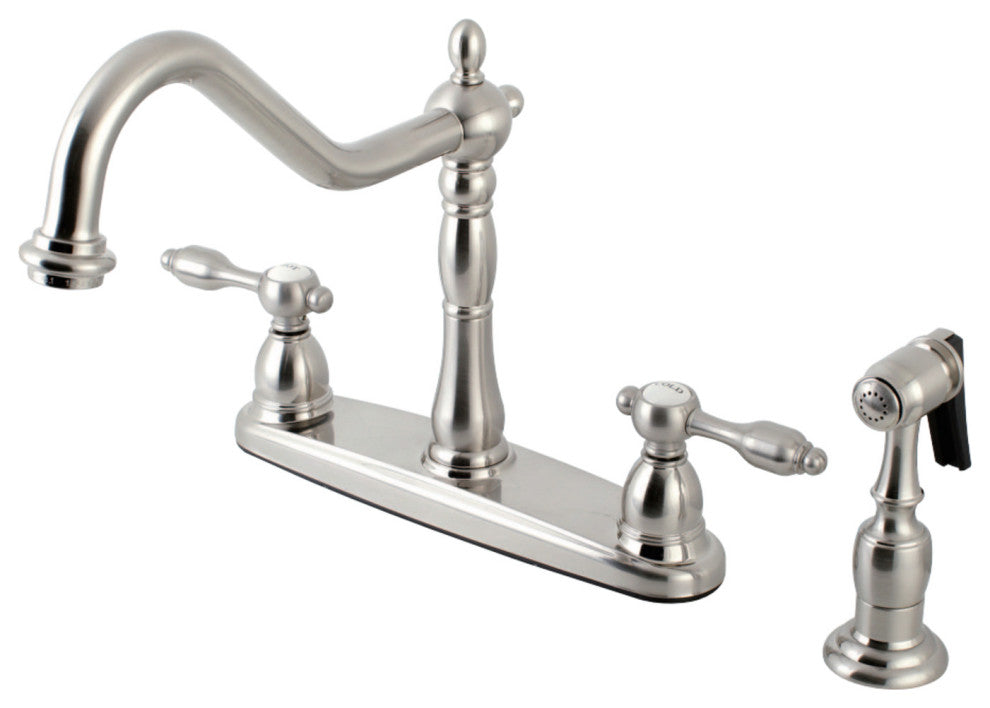 Kingston Brass Centerset Kitchen Faucet With Brass Sprayer, Brushed Nickel