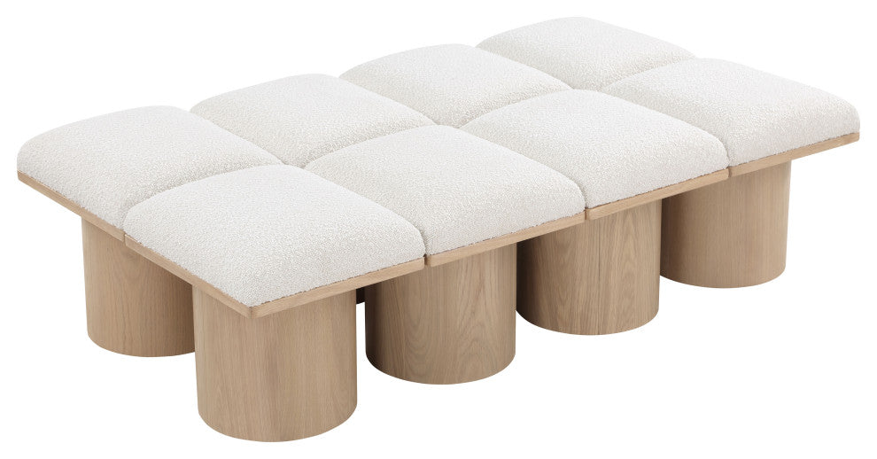 Pavilion Boucle Fabric Upholstered 8-Piece Modular Bench, Cream, Natural Finish