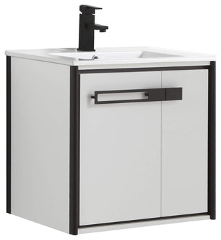 Oakville Wall Mount Bathroom Vanity, White Matte, 24", Black Hardware
