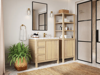 Elizabeth Oak 36" Right Offset Sink Vanity, White 2" Piatra Gray