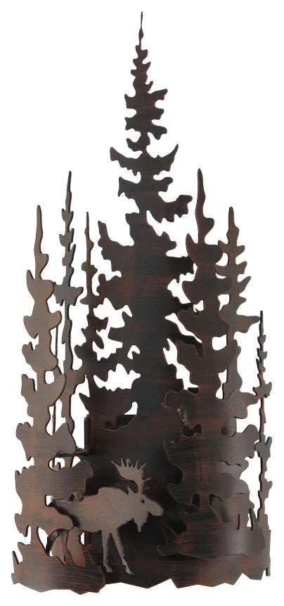 Burnt Sienna Iron Moose and Tree Wall Sconce