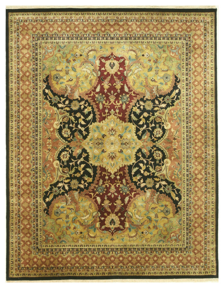 Hand-Knotted New Zealand Wool Black Transitional Oriental Polonaise Rug, 10'x14'