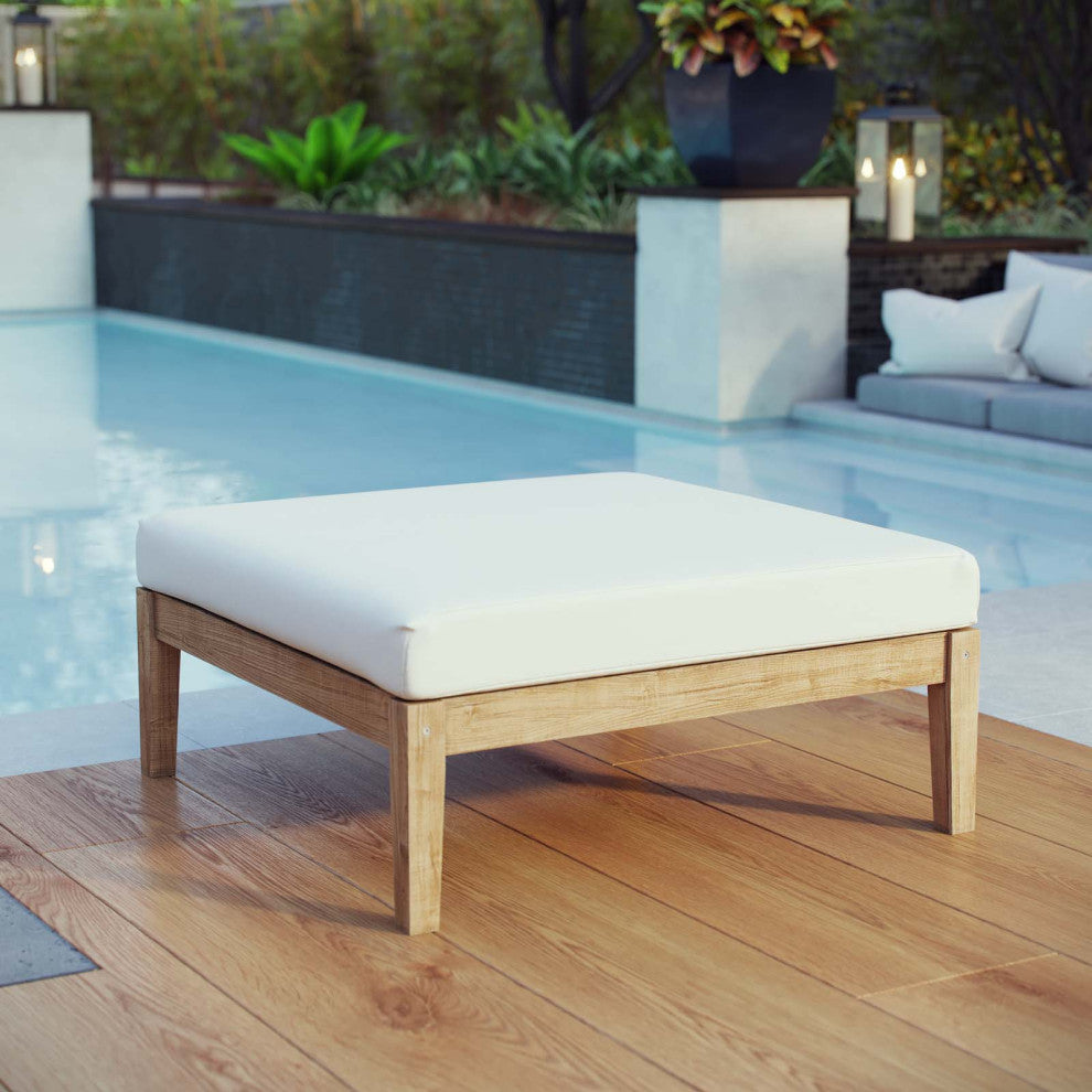 Natural White Bayport Outdoor Patio Teak Ottoman