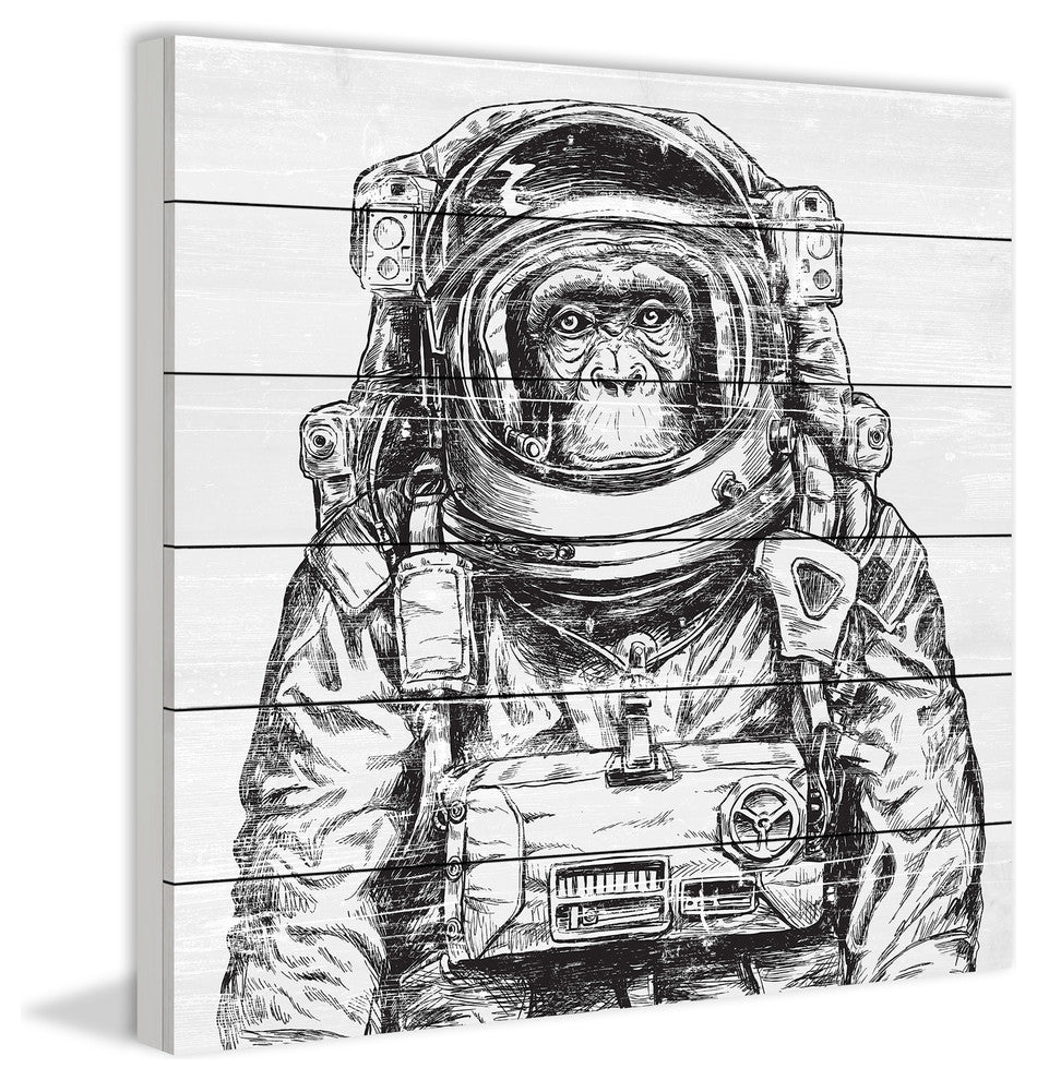 "Space Monkey" Painting Print on White Wood, 18x18