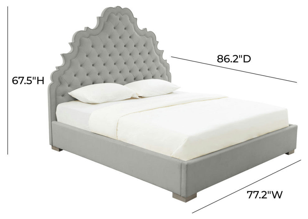 TOV Furniture Carolina Grey Velvet Bed in King