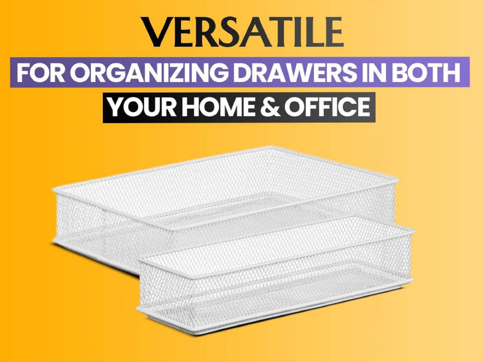 Silver Mesh Desk Drawer Organizer Tray Multipurpose Storage Holder, 3x3x2, 12