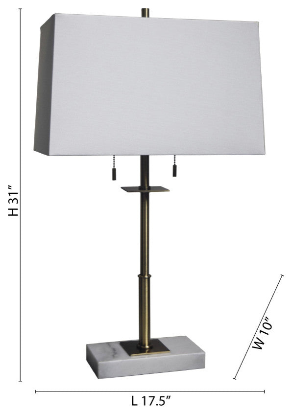 White Marble Base, Antique Brass Body Table Lamp