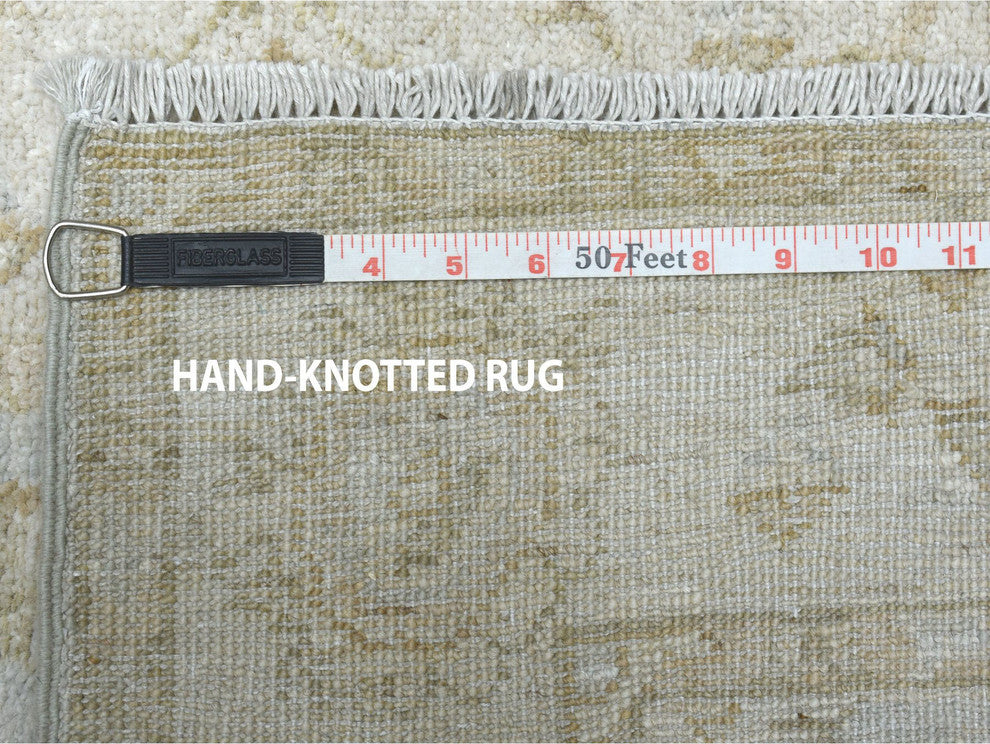 White Wash Peshawar Pure Wool Hand-Knotted Oriental XL Runner Rug, 2'8"x15'9"