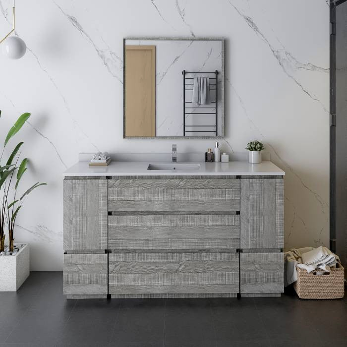 Fresca Formosa Modern 60" Ash Single Sink Bathroom Vanity Set, Faucet Fft9151ch
