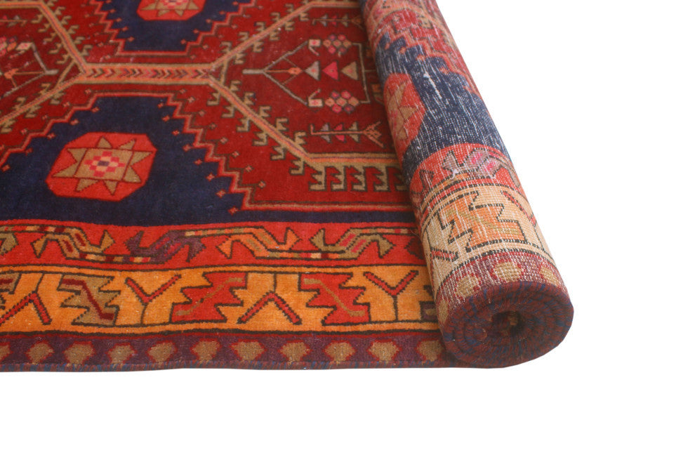 Fine Vintage Distressed Fatina Burgundy/Navy Runner, 3'11x10'3