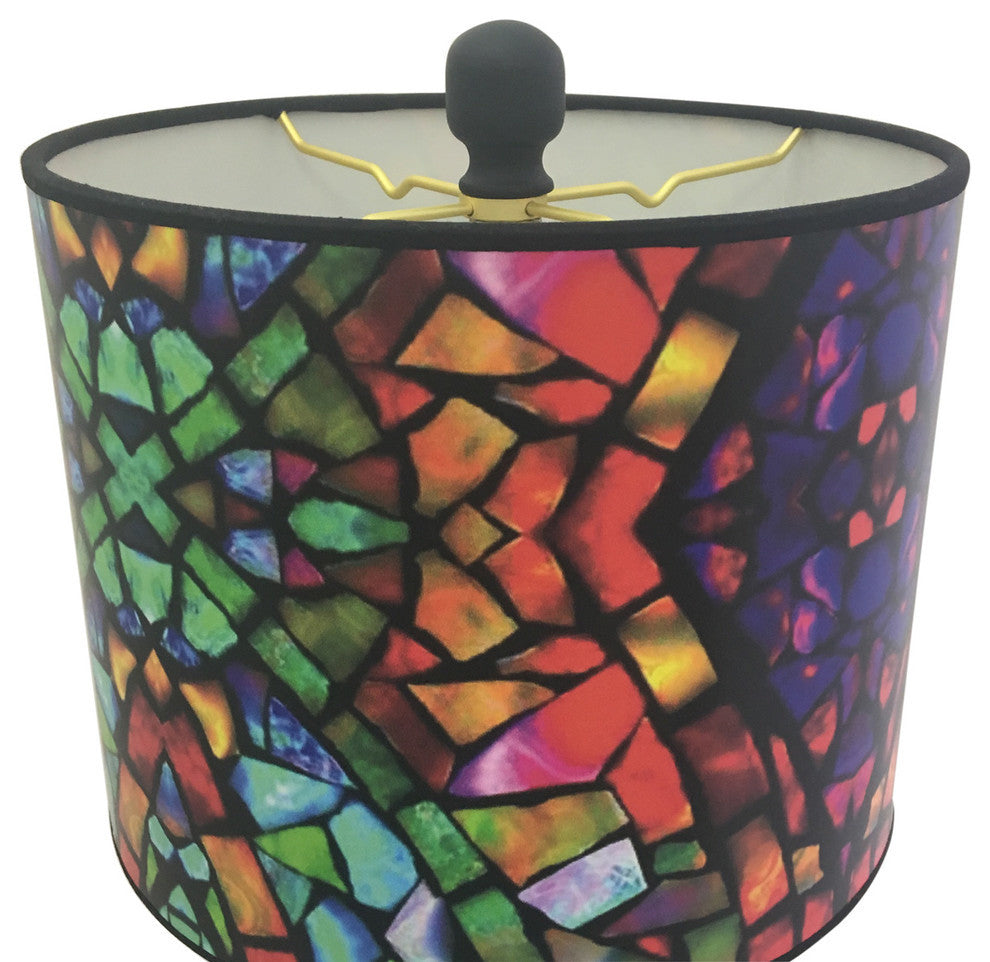 28" Crystal Lamp With Mosaic Stained Glass Shade, Oil Rubbed Bronze, Single