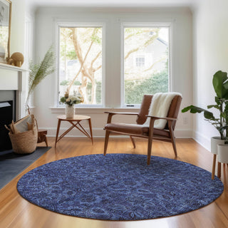 Premium Machine Washable Mayfield AMF661 Navy 8' x 8' Round Rug