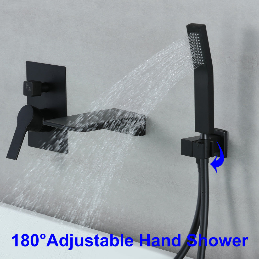 Shower Faucet Handheld Combo Set, Waterfall Tub Spout and Valve, Black