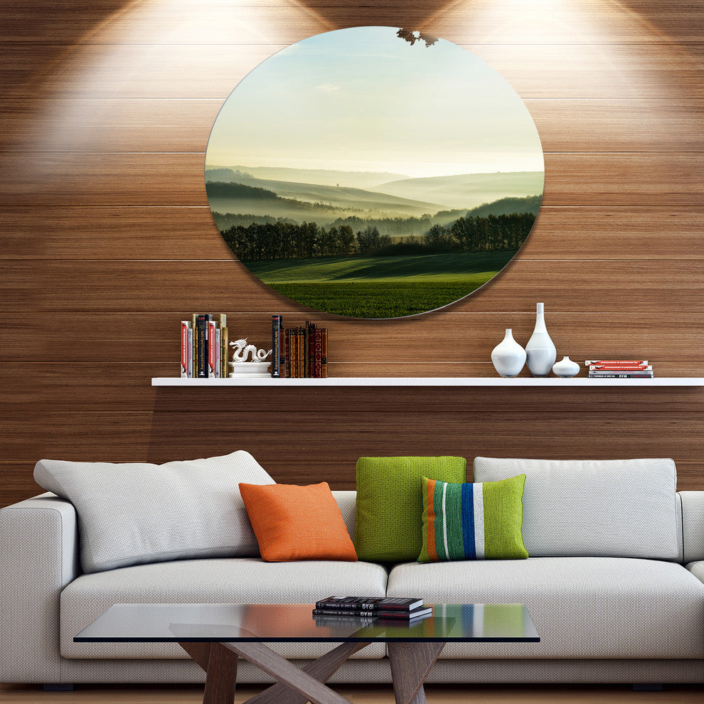 Superb Green Hills In The Fog, Landscape Round Wall Art, 23"