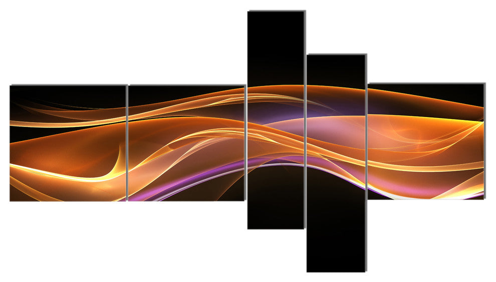 3D Gold Pink Wave Design, Abstract Canvas art print, 60"x32", 5 panels