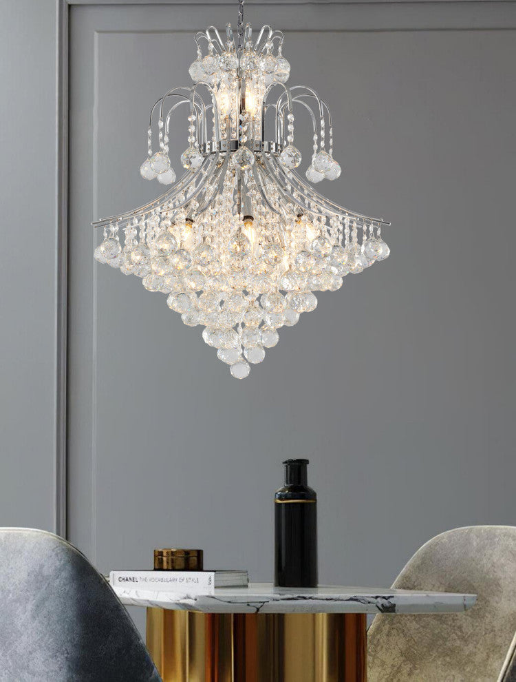 15-Light Chrome Metal Chandelier With Clear Crystals