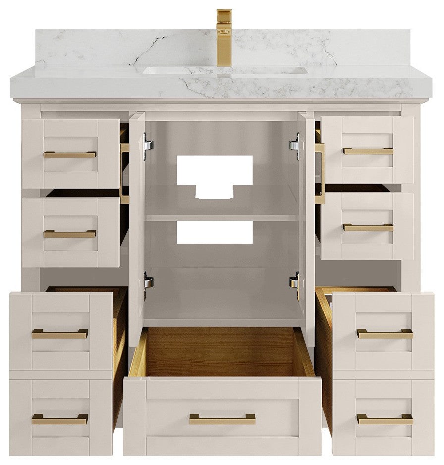 Boston 42" Single Sink Bath Vanity in Fine Grain 2" Calacatta Nuvo
