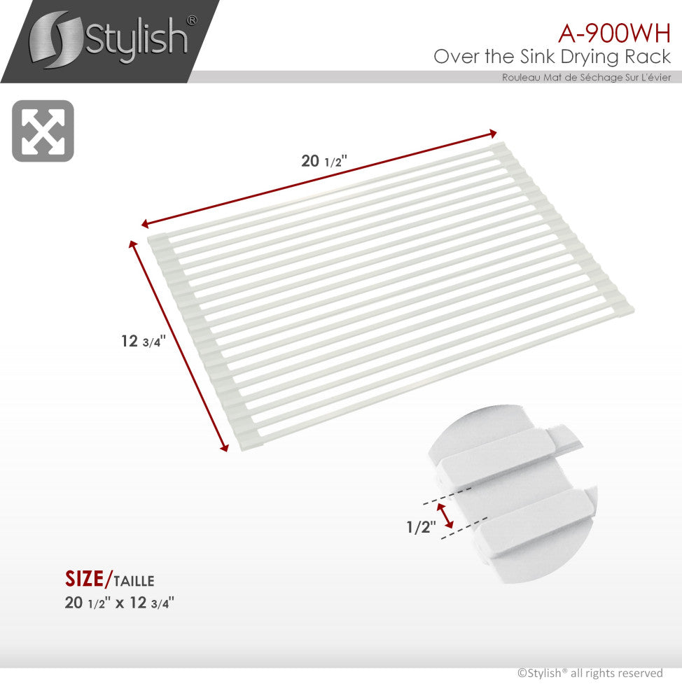 Stylish Multipurpose Over Sink Roll-Up Dish Drying Rack, White