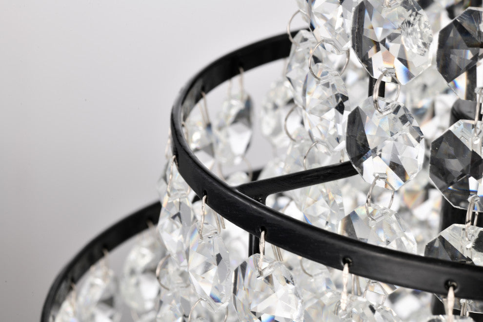 1-Light Antique Black Modern Glam Mini Chandelier With Tier Cascading Crystals