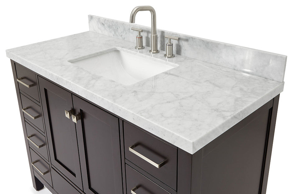 Cambridge 49" Bath Vanity With Marble Top, Carrara White/White Basin
