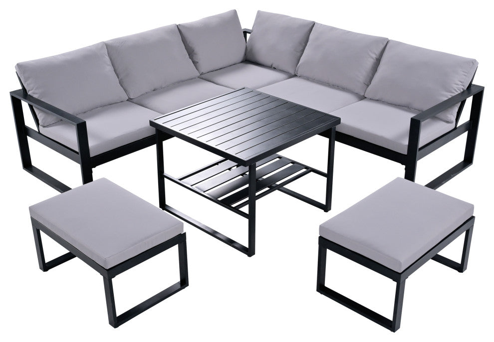 6-Piece Outdoor Steel Industrial Style Patio Sofa Combination Set With Table, Dark Gray