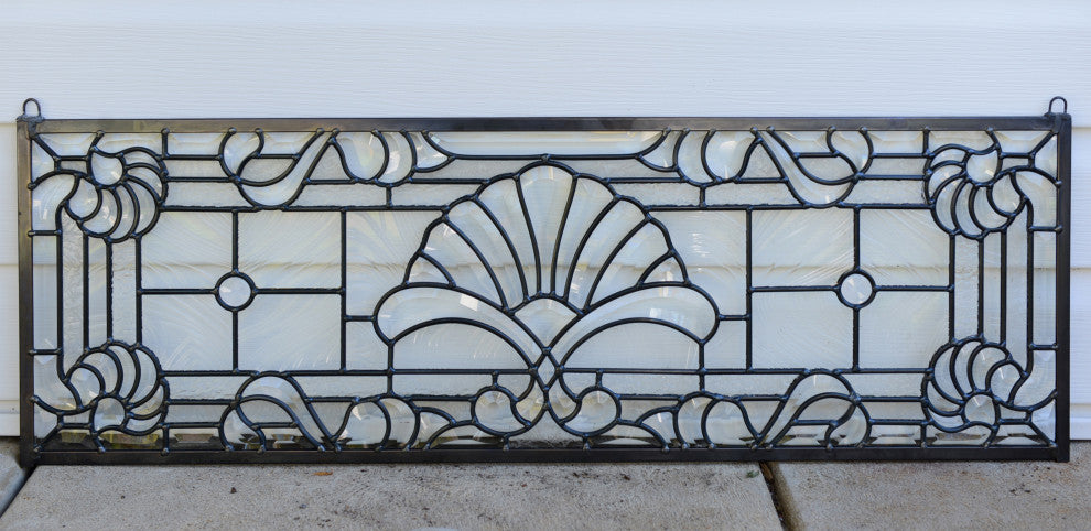 36" x 12" Stunning Handcrafted All Clear Stained Glass Beveled Window panel