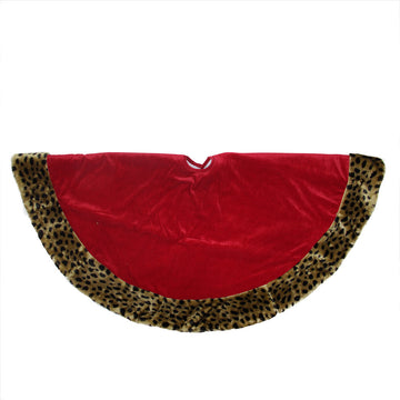 48" Safari Red and Brown Velveteen With Plush Cheetah Print Christmas Tree Skirt
