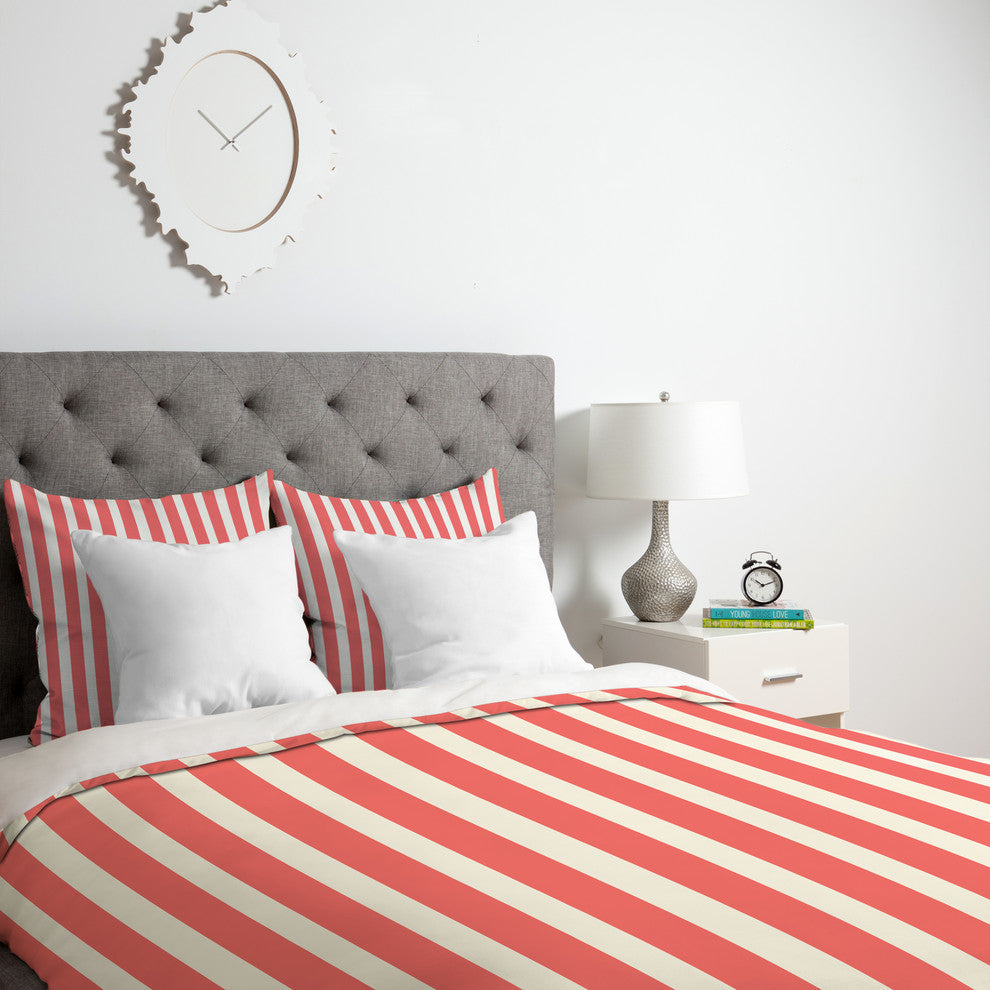 Deny Designs Allyson Johnson Red Stripes Duvet Cover - Lightweight