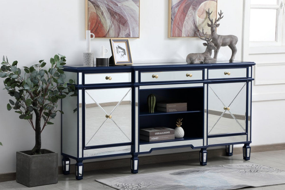 Calum 72" Mirrored Credenza, Blue