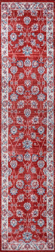 Modern Persian Vintage Moroccan Traditional Red/Ivory 2 ft. x 8 ft. Runner Rug