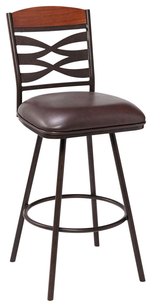 30" Brown Faux Leather Speckled Metal and Maple Wood Bar Stool