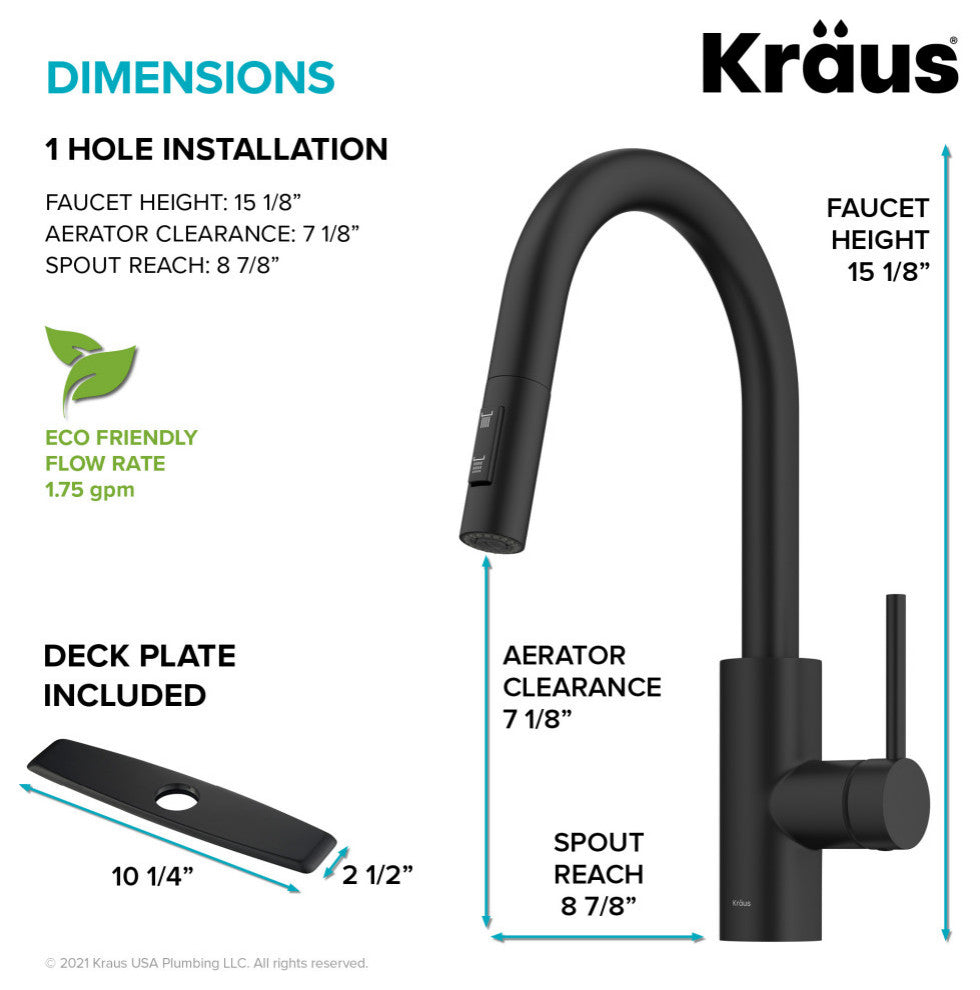Oletto Pull-Down 1-Hole Kitchen Faucet, Matte Black