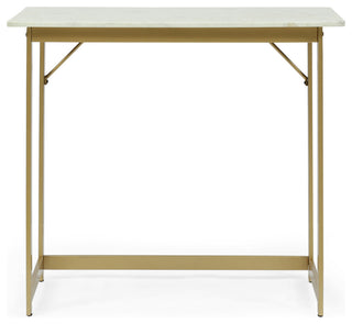 Fairborn Modern Glam Handcrafted Marble Top Desk, White and Gold
