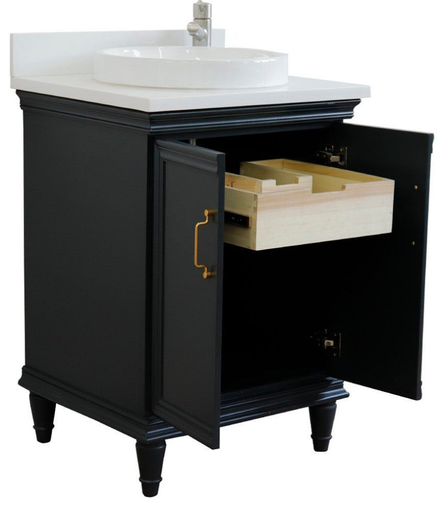 25" Single Vanity, Dark Gray Finish With Engineered Stone Top And Round Sink