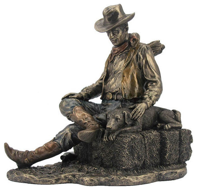 Cowboy And Dog Napping On A Bale Of Hay Statue