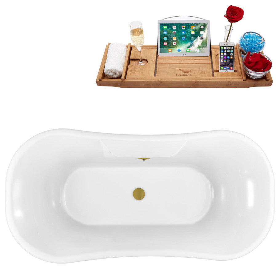 68" Streamline N103BGL-BGL Clawfoot Tub and Tray With External Drain