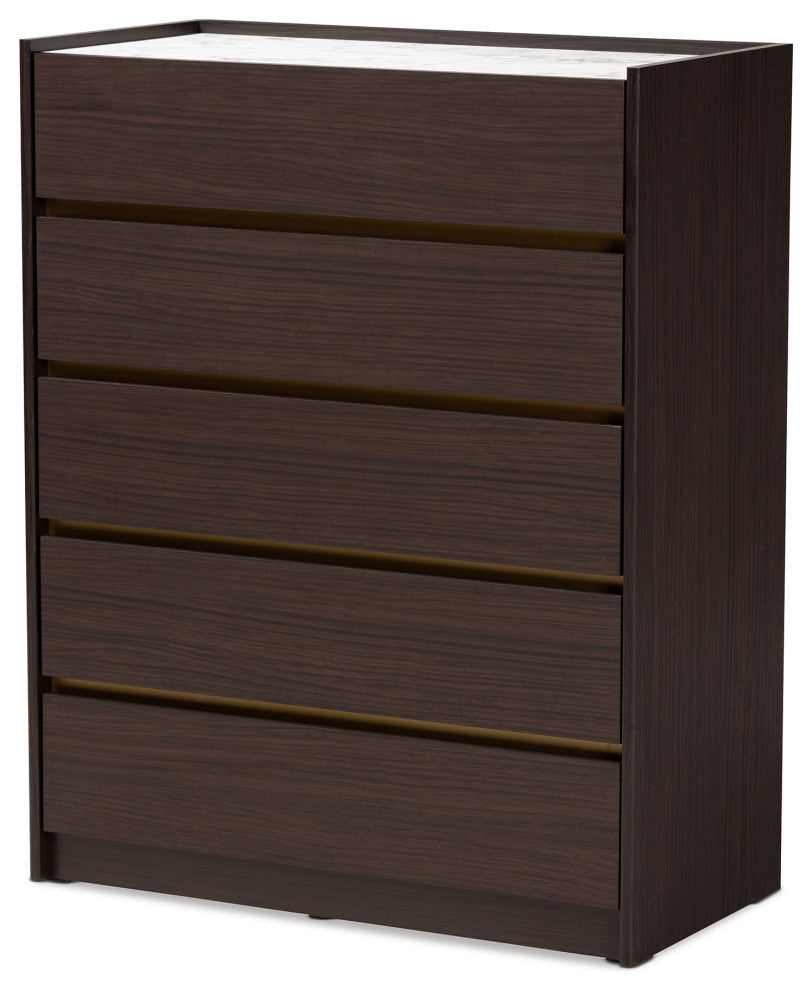 Mendoza Modern Contemporary Dark Brown Marble Effect Chest