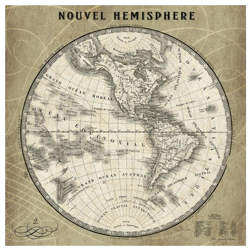 "French World Map III" Digital Paper Print by Sue Schlabach, 20"x20"